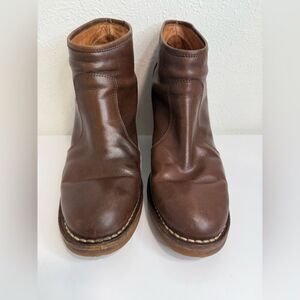 MM6 Maison Margiela Brown Leather Wedge Pull On Ankle Boots Size 39.5 VGUC
